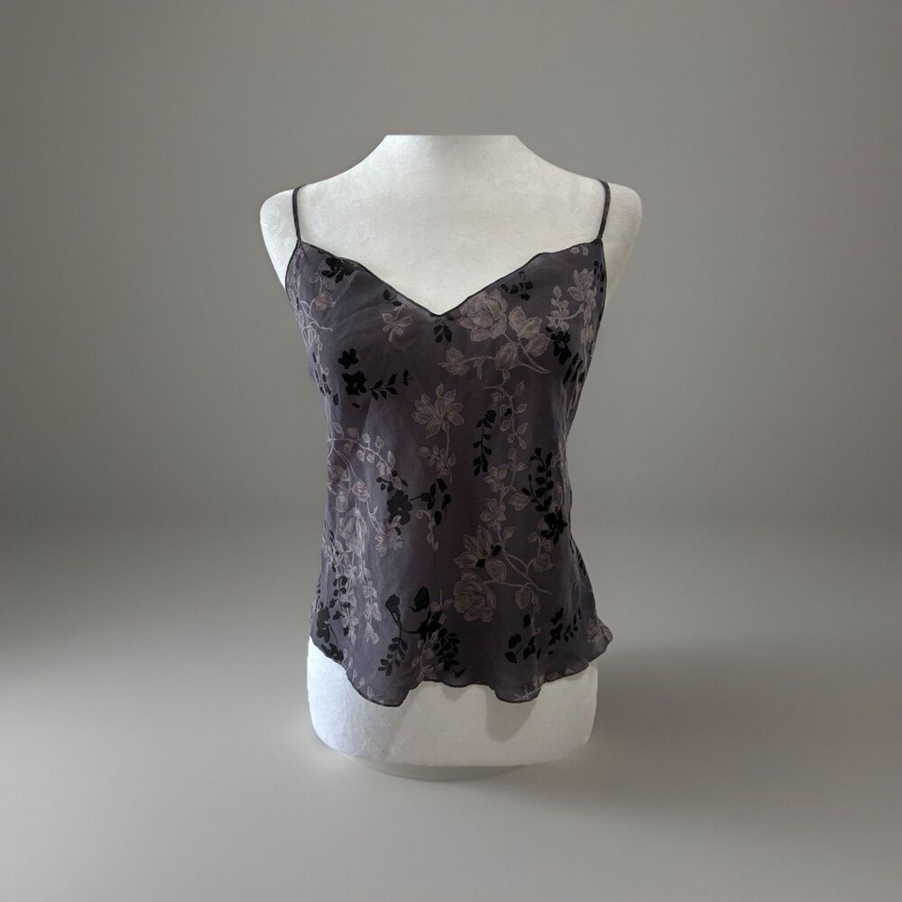 Y2K Calvin Klein Women's Gray Spaghetti Strap Camisole Top Floral Size L Fairy - Picture 2 of 6